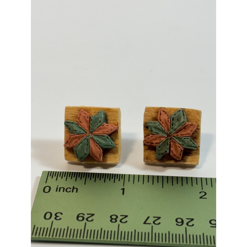 Cute Vintage Quilt Block in Resin Novelty Earrings Stocking Stuffer - Picture 7 of 7